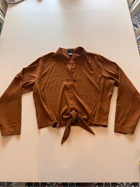 Express Rust Brown Tie-Front Button Blouse woman's XL